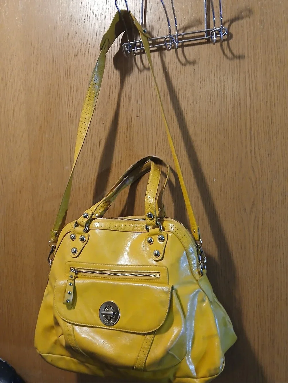 Jessica Simpson Yellow Faux Leather Satchel Crossbody Bag Vintage Style